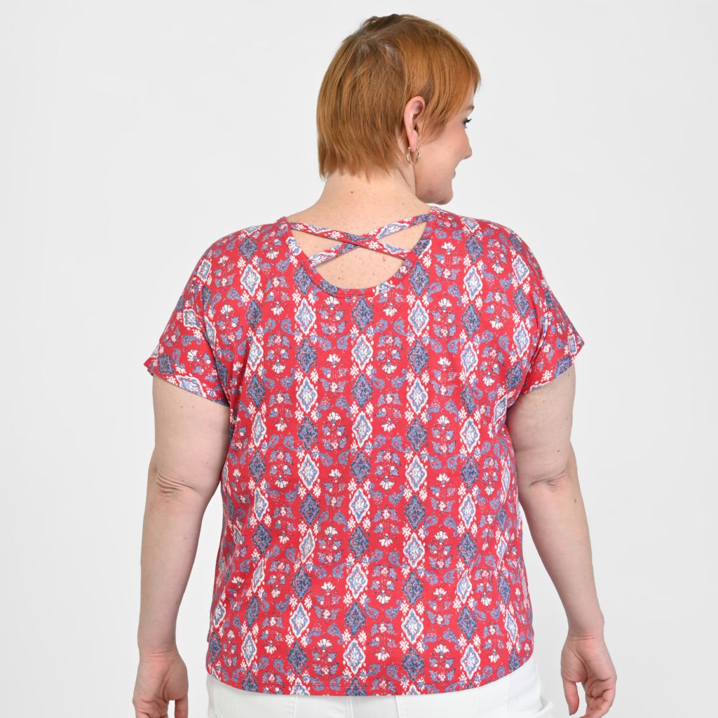 Christopher & Banks Printed Lattice Back Short Sleeve Tee