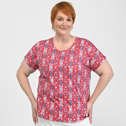 Christopher & Banks Printed Lattice Back Short Sleeve Tee