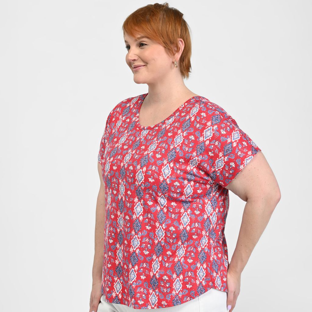 Christopher & Banks Printed Lattice Back Short Sleeve Tee