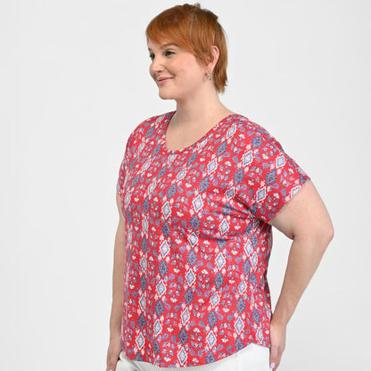 Christopher & Banks Printed Lattice Back Short Sleeve Tee