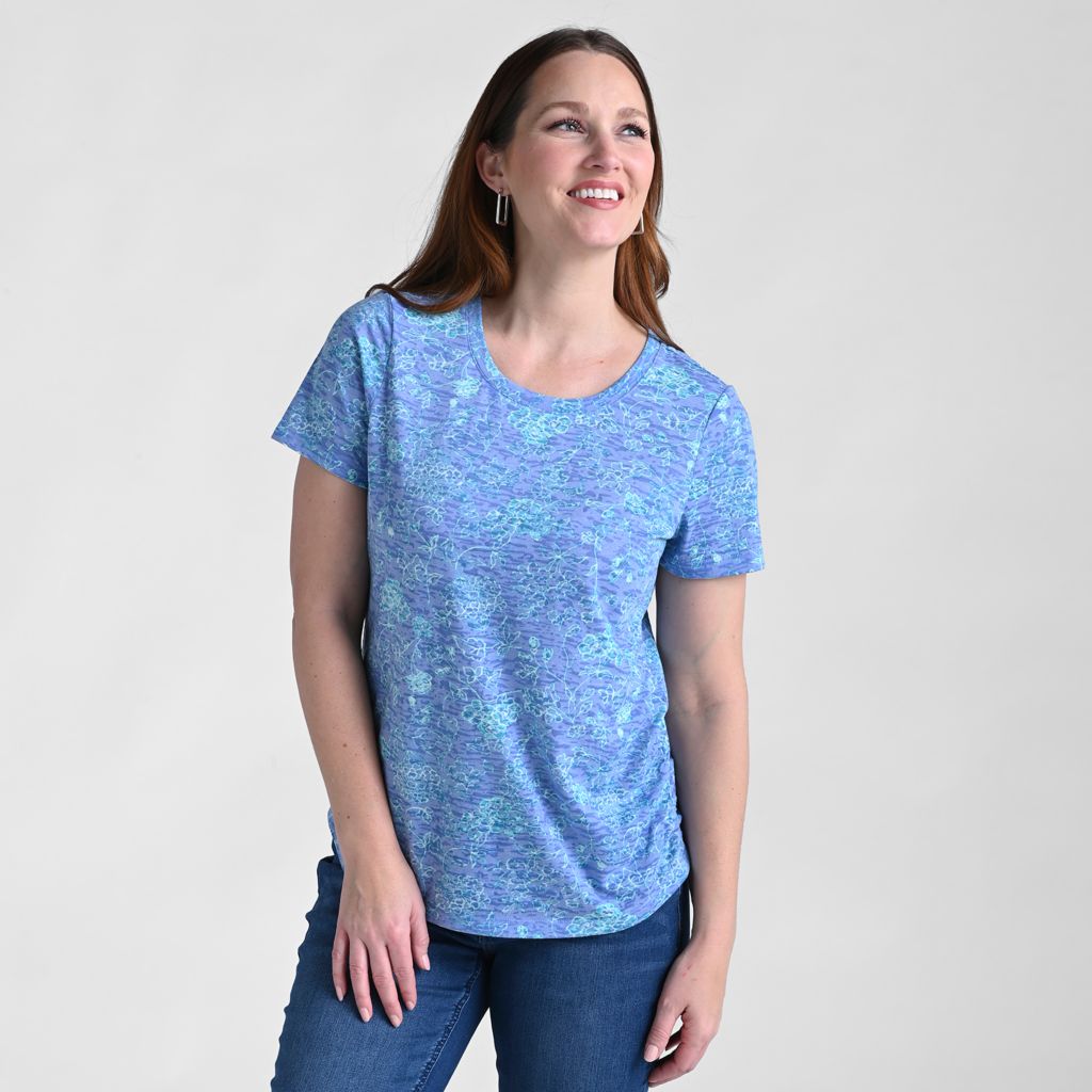Christopher & Banks Floral Print Side Cinched Short Sleeve Tee