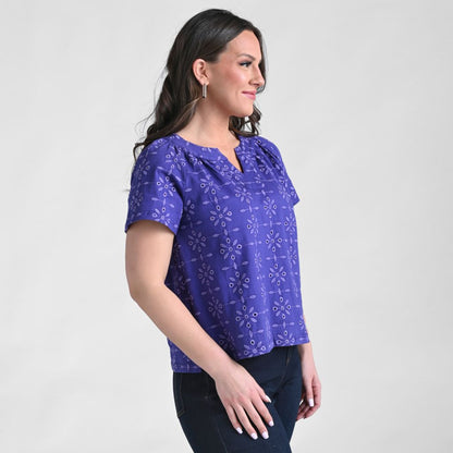 Christopher & Banks Embroidered Eyelet Notch Neck Top