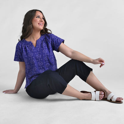 Christopher & Banks Embroidered Eyelet Notch Neck Top