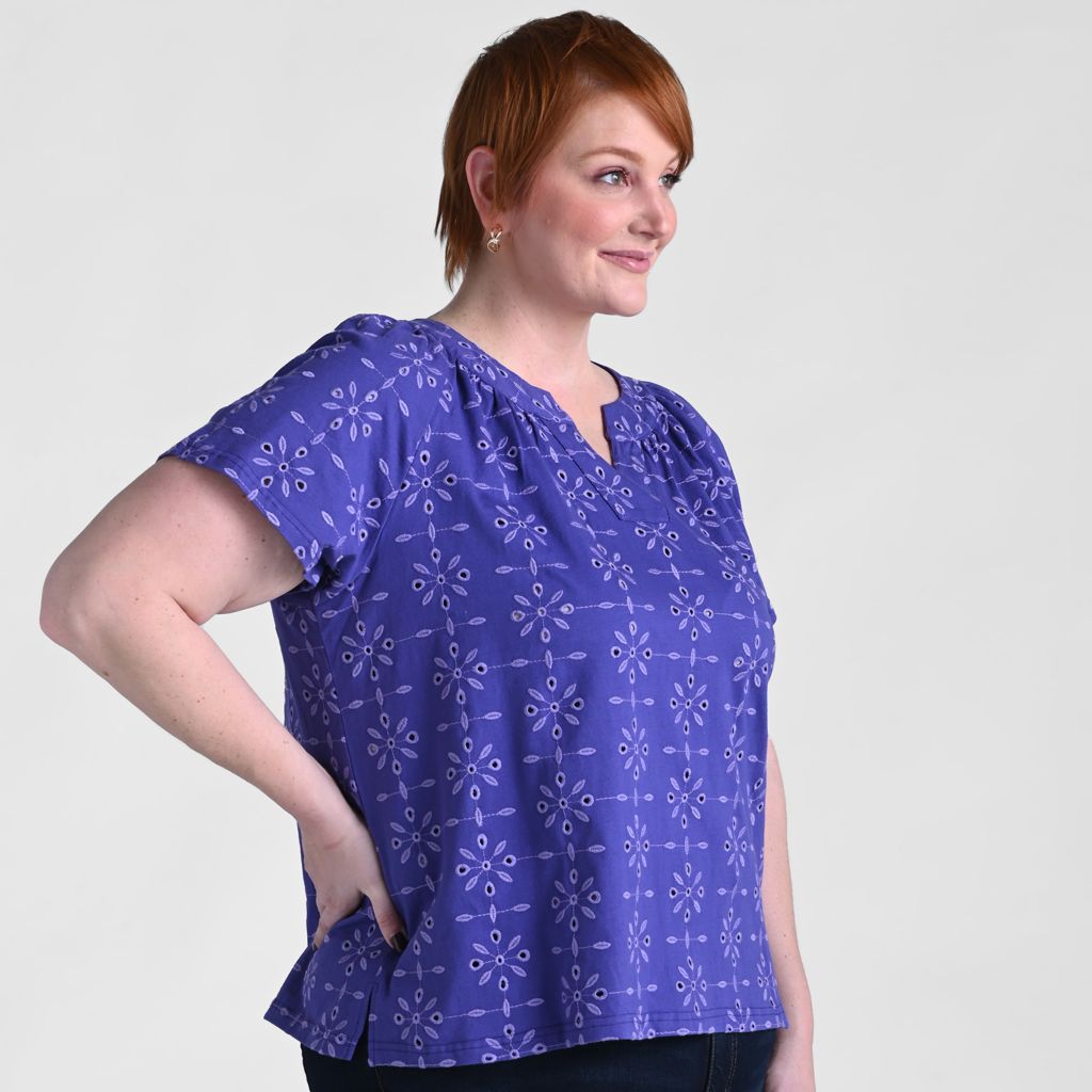 Christopher & Banks Embroidered Eyelet Notch Neck Top