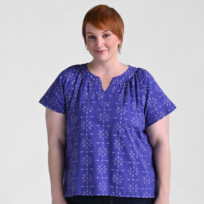 Christopher & Banks Embroidered Eyelet Notch Neck Top