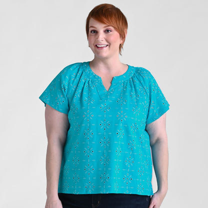 Christopher & Banks Embroidered Eyelet Notch Neck Top
