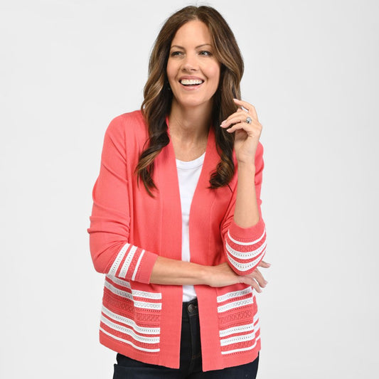 Christopher & Banks Border Striped Long Sleeve Cardigan