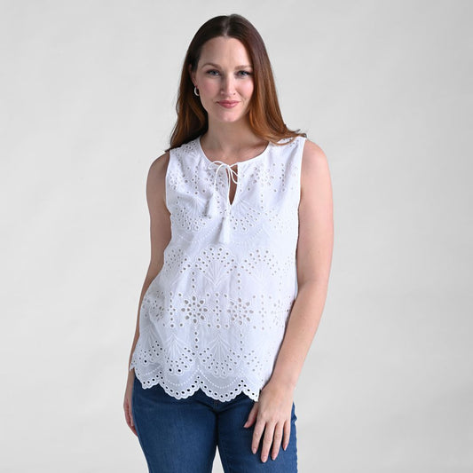 Christopher & Banks Eyelet Tie Neck Sleeveless Blouse