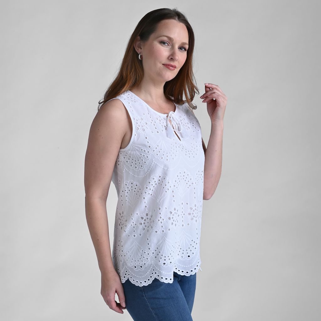 Christopher & Banks Eyelet Tie Neck Sleeveless Blouse