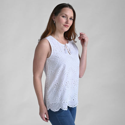 Christopher & Banks Eyelet Tie Neck Sleeveless Blouse