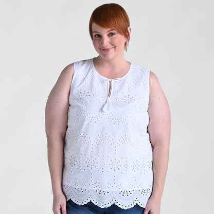 Christopher & Banks Eyelet Tie Neck Sleeveless Blouse