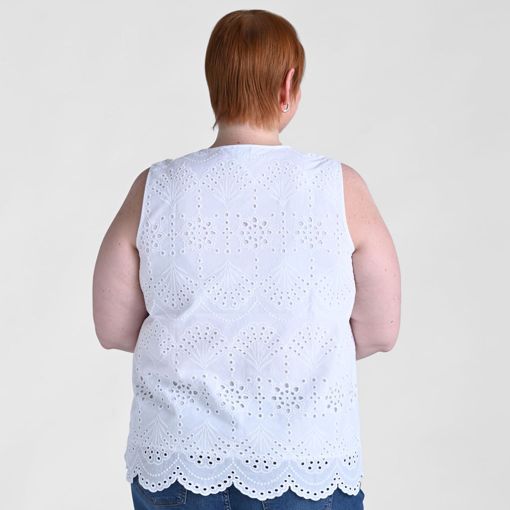 Christopher & Banks Eyelet Tie Neck Sleeveless Blouse