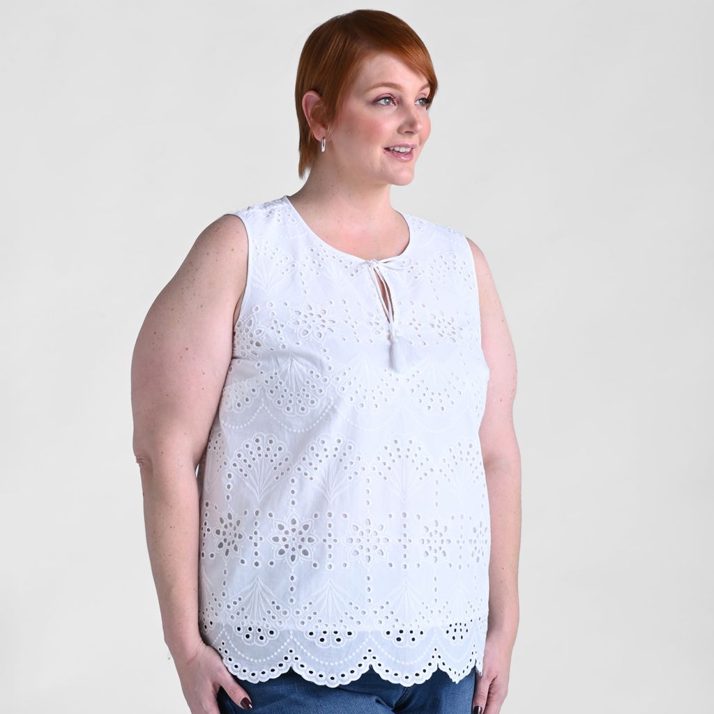Christopher & Banks Eyelet Tie Neck Sleeveless Blouse