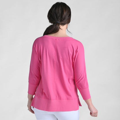 Christopher & Banks Relaxed Restyled Ribbed Detail Dolman 3/4 Sleeve Top