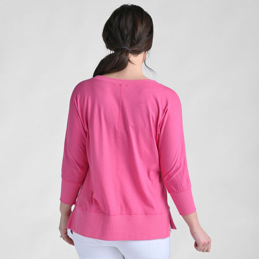 Christopher & Banks Relaxed Restyled Ribbed Detail Dolman 3/4 Sleeve Top
