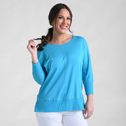 Christopher & Banks Relaxed Restyled Ribbed Detail Dolman 3/4 Sleeve Top