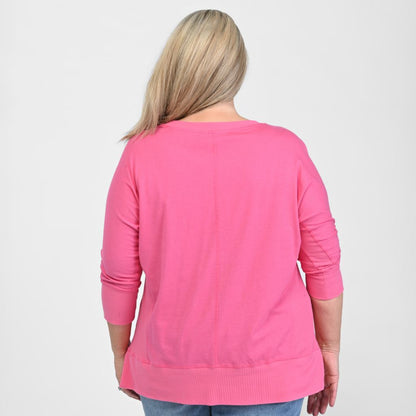 Christopher & Banks Relaxed Restyled Ribbed Detail Dolman 3/4 Sleeve Top