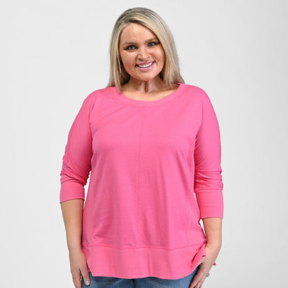 Christopher & Banks Relaxed Restyled Ribbed Detail Dolman 3/4 Sleeve Top