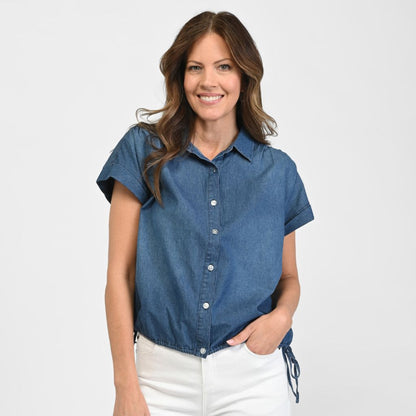 Christopher & Banks Drawstring Waist Short Sleeve Shirt