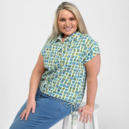 Christopher & Banks Drawstring Waist Short Sleeve Shirt