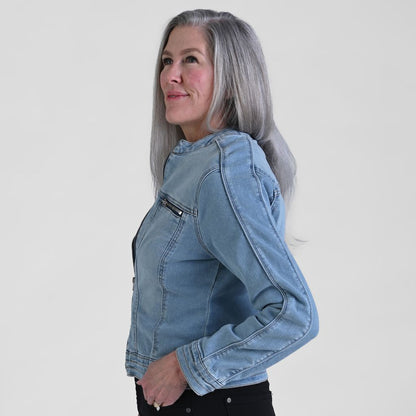 Christopher & Banks Baccini Zip Front Denim Jacket