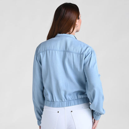 Christopher & Banks Baccini Chambray Zip Front Bomber Jacket