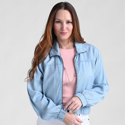 Christopher & Banks Baccini Chambray Zip Front Bomber Jacket