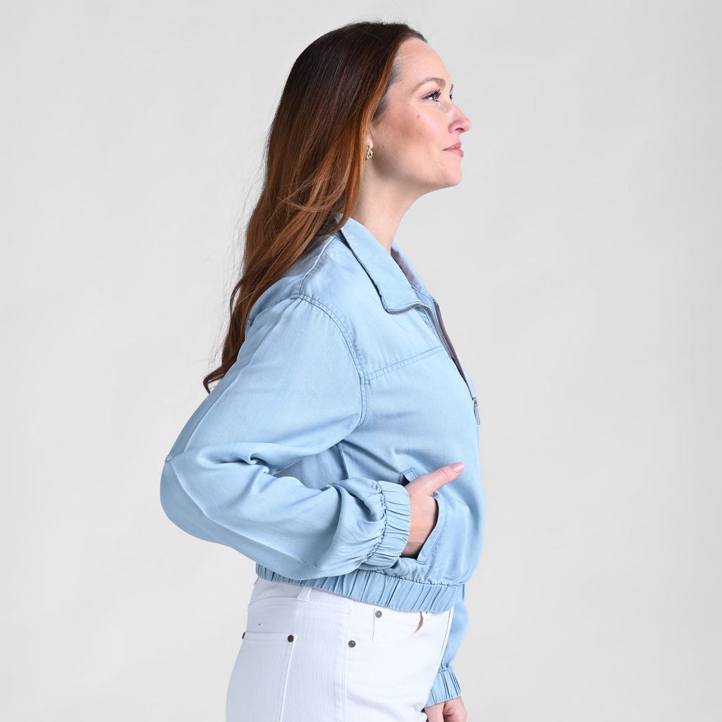 Christopher & Banks Baccini Chambray Zip Front Bomber Jacket