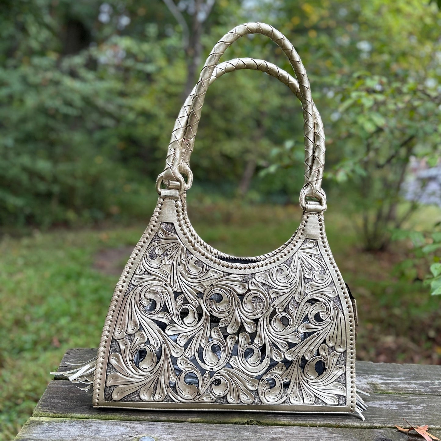 ALLE Handbags Luna Hand Cut Out Tooling Leather Hobo Bag