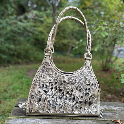 ALLE Handbags Luna Hand Cut Out Tooling Leather Hobo Bag
