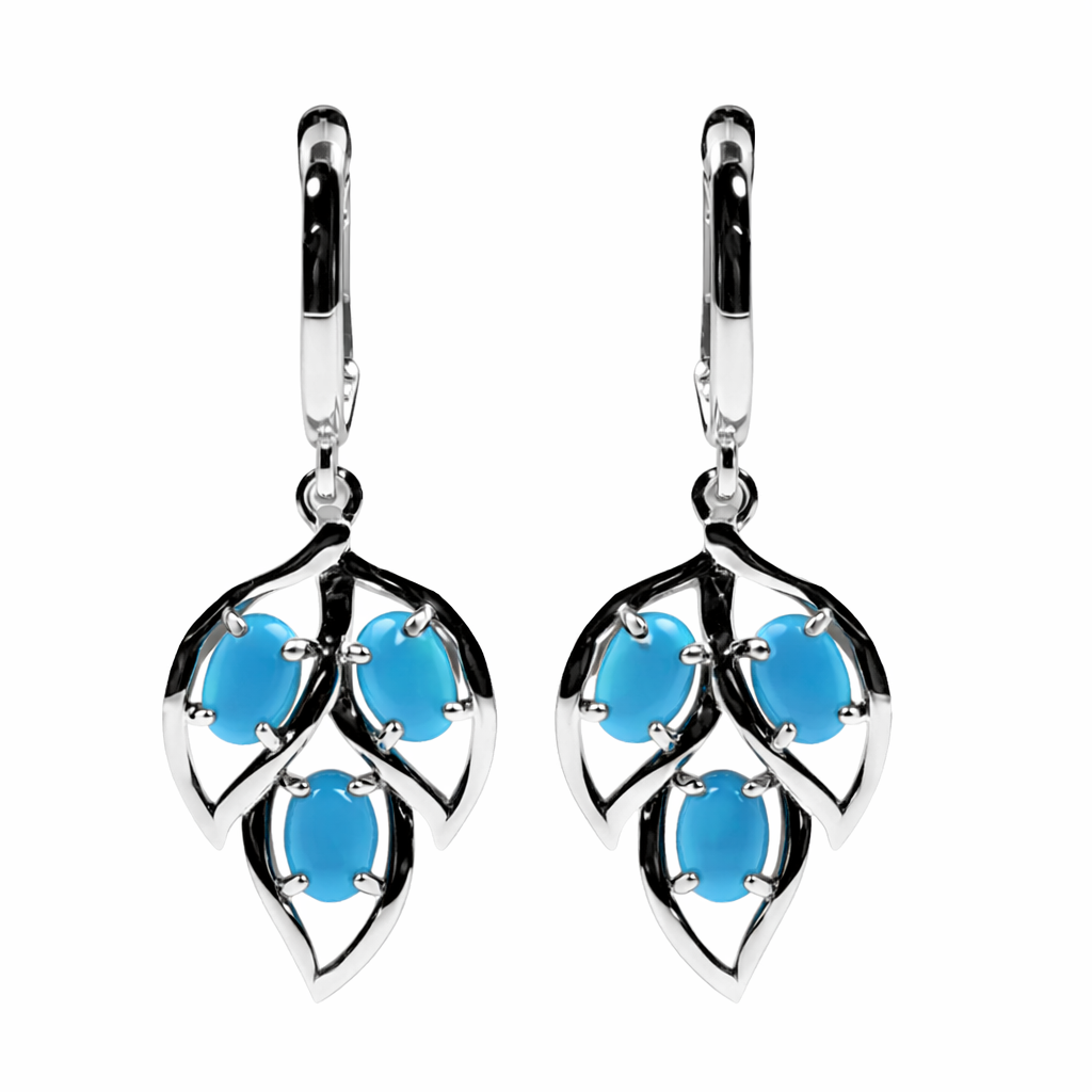 Sterling Silver Sleeping Beauty Turquoise Floral Drop Earrings