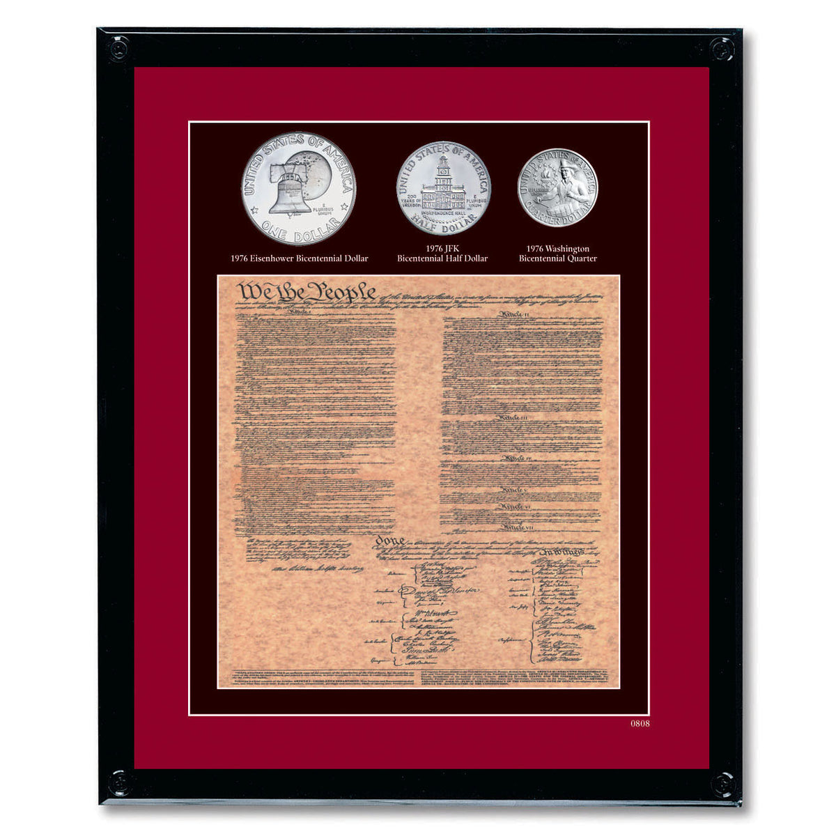 Framed U.S. Constitution Replica with All 3 Bicentennial Coins