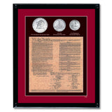 Framed U.S. Constitution With All 3 Bicentennial Coins