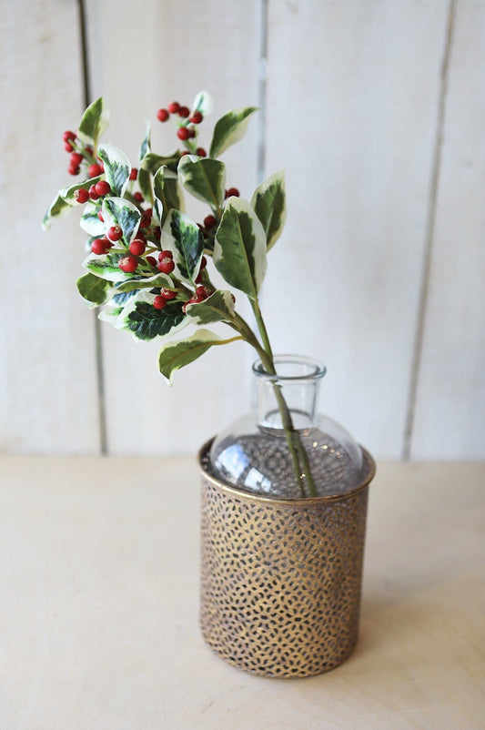 18" Variegated Faux Holly Stem