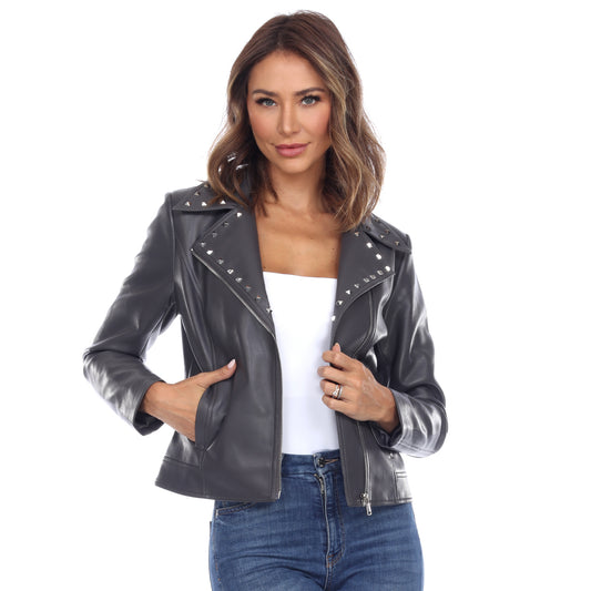 White Mark Women's Faux Leather Studded Jacket