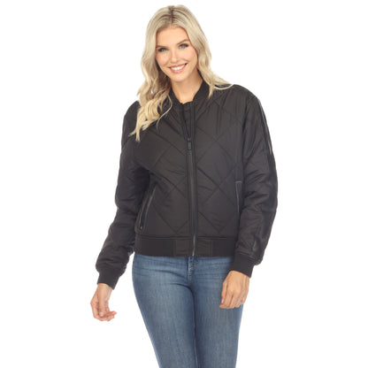 White Mark Women's Lightweight Diamond Quilted Puffer Bomber Jacket