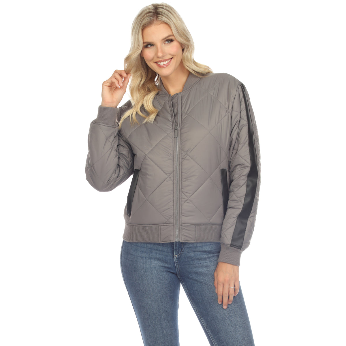 White Mark Women's Lightweight Diamond Quilted Puffer Bomber Jacket