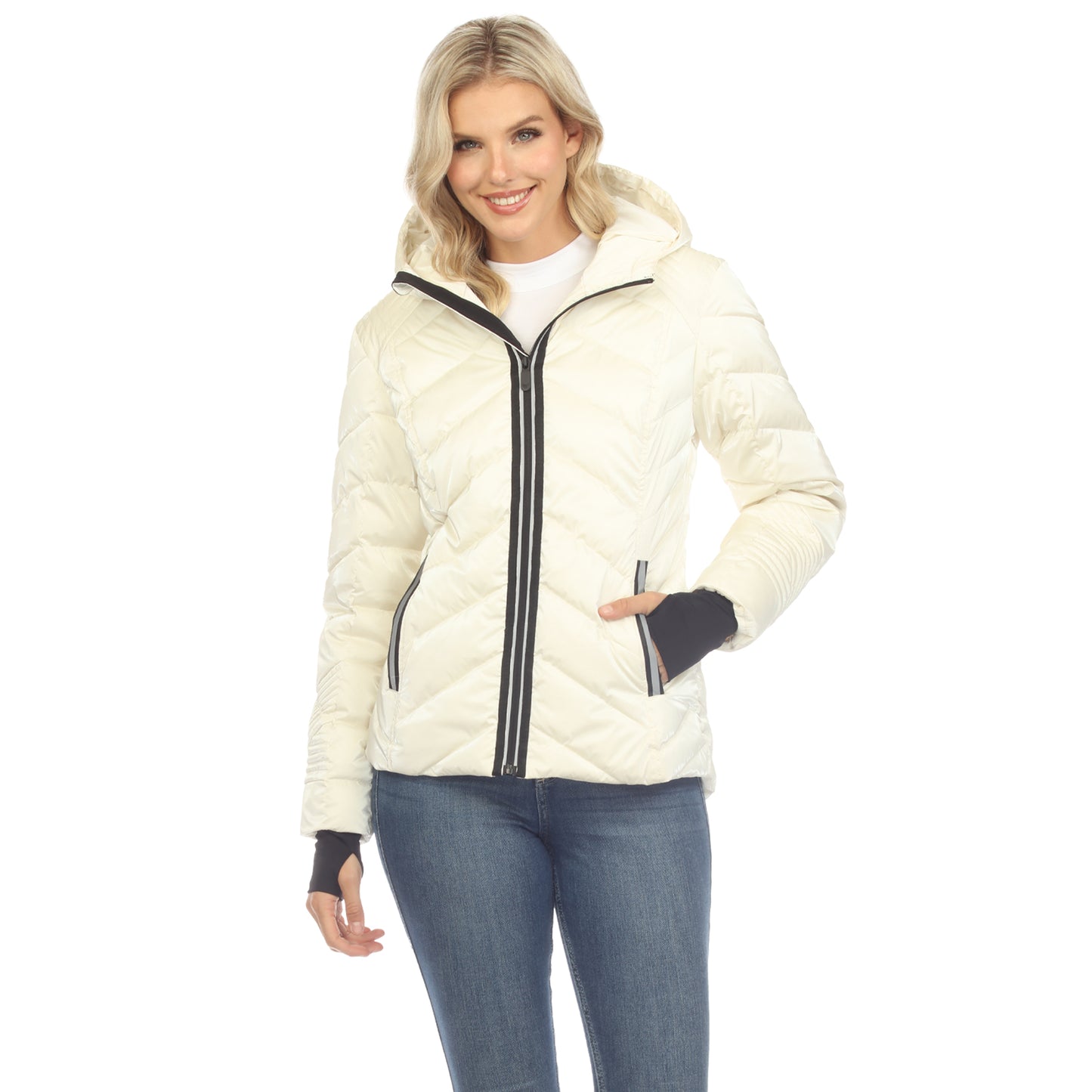 White Mark Women's Midweight Quilted Hooded Jacket with Thumbholes