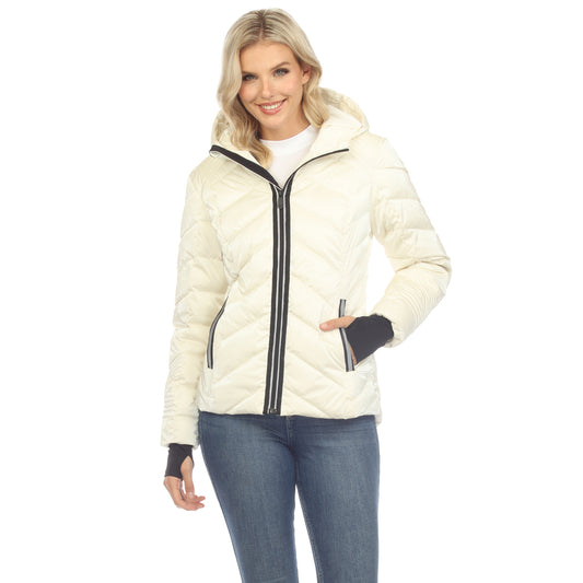 White Mark Women's Midweight Quilted Hooded Jacket with Thumbholes