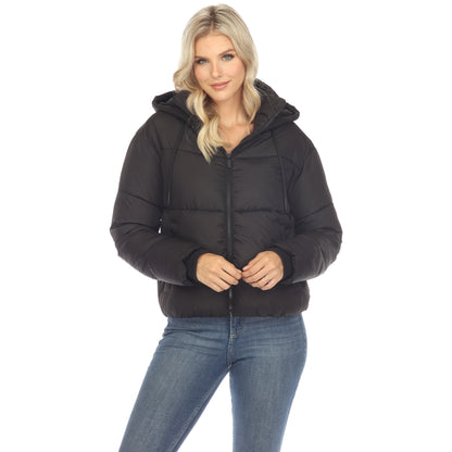 White Mark Women's Full Front Zip Hooded Bomber Puffer Coat