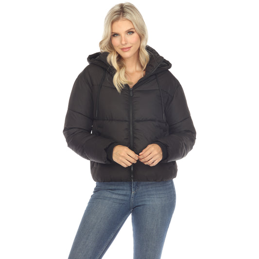 White Mark Women's Full Front Zip Hooded Bomber Puffer Coat