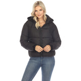 White Mark Women's Full Front Zip Hooded Bomber Puffer Coat