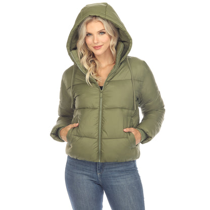 White Mark Women's Full Front Zip Hooded Bomber Puffer Coat