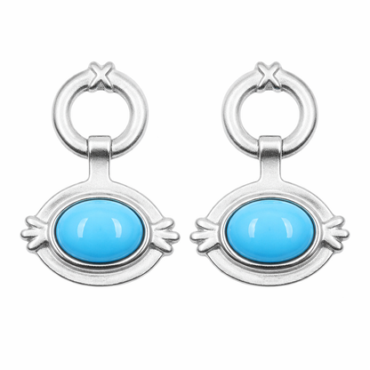 Sterling Silver 8x6mm Oval Sleeping Beauty Turq East-West Hoop Drop Earrings