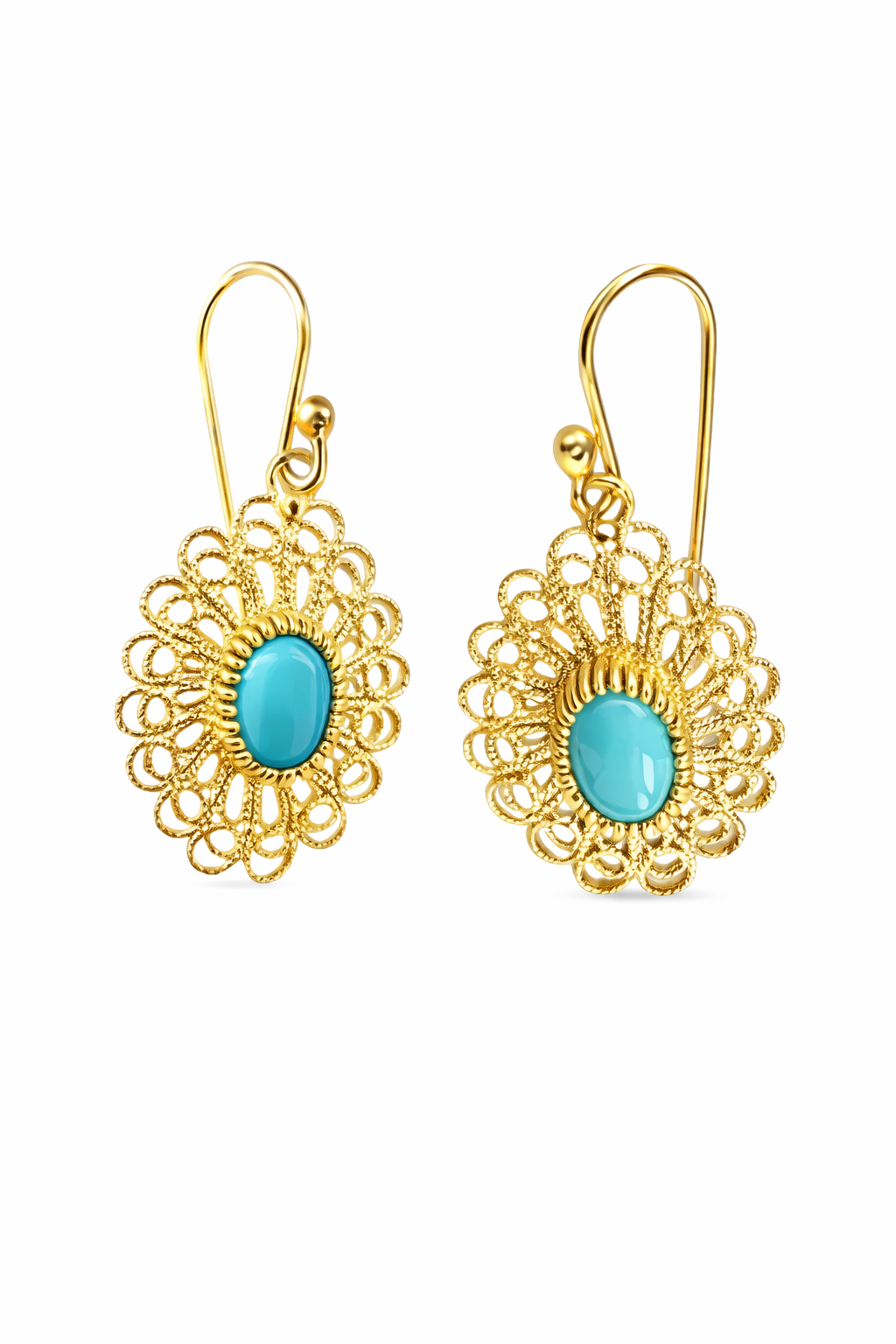 Sterling Silver 8x6mm Sleeping Beauty Turquoise Filigree Oval Drop Earrings