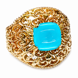 Gold Plated 8mm Cushion Sleeping Beauty Turquoise Filigree Statement Ring