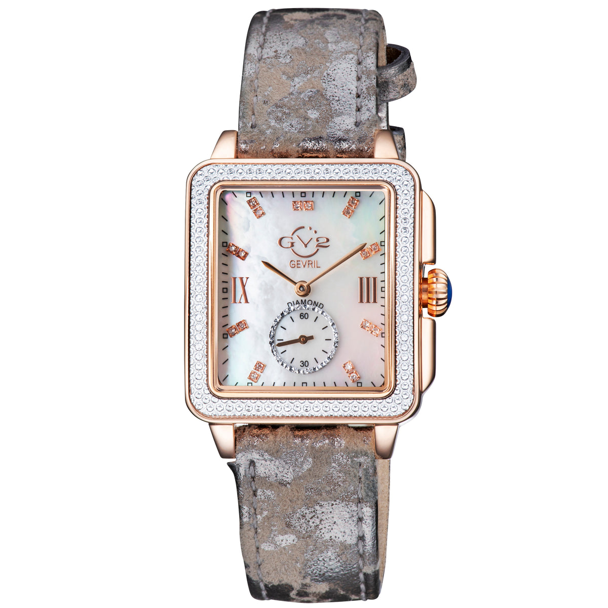 GV2 by Gevril Women's 34mm Bari Swiss Quartz Diamond Tortoise Leather Strap Watch