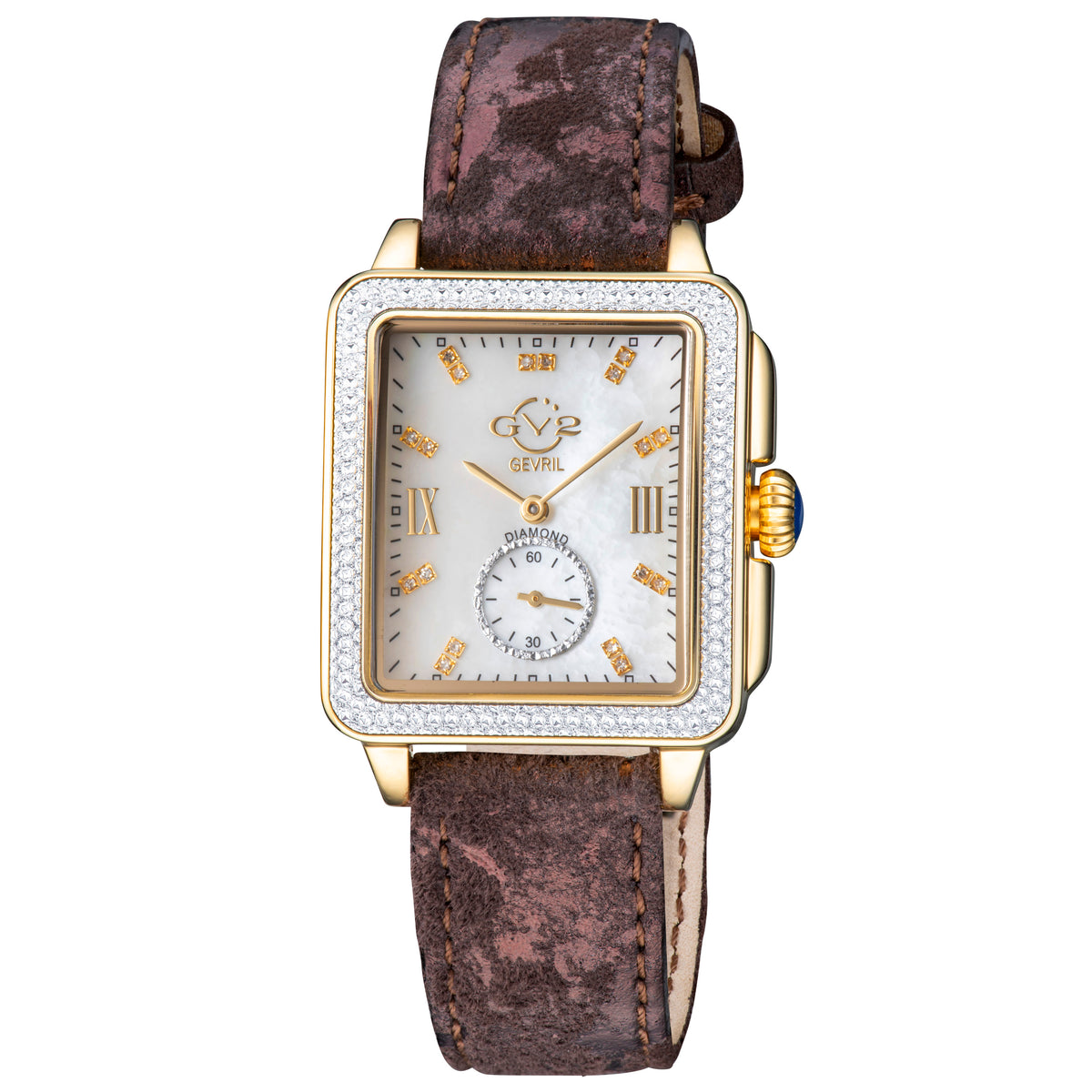 GV2 by Gevril Women's 34mm Bari Swiss Quartz Diamond Tortoise Leather Strap Watch