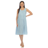 White Mark Women's Sleeveless Tiered Chambray Midi Dress