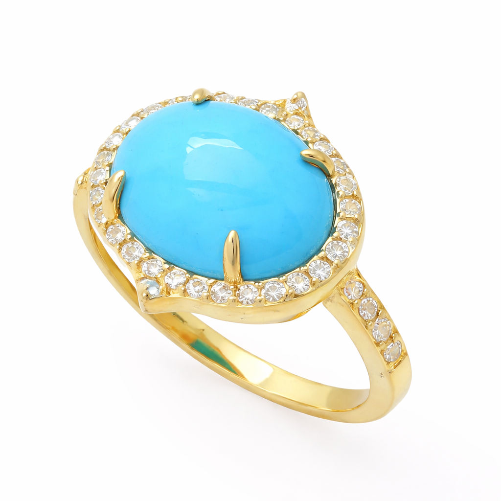 Gold Plated 12x10mm Sleeping Beauty Turq & White Zircon East-West Ring